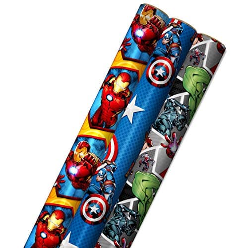 Best Wrapping Paper for Boys #7 from Hallmark Hallmark Avengers Wrapping Paper with Cut Lines on the Reverse (3-Pack: 60 sq. ft. ttl) with Captain America, Iron Man, Black Widow, Thor and Hulk for Birthdays, Christmas, Father's Day and More