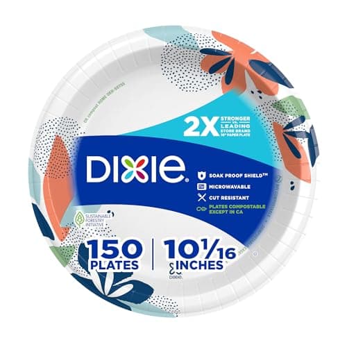 Best Paper Plates #8 from Dixie Dixie Large Paper Plates, 10 Inch, 150 Count, 2X Stronger*, Microwave-Safe, Soak-Proof, Cut Resistant, Disposable Plates For Everyday Breakfast, Lunch, & Dinner Meals