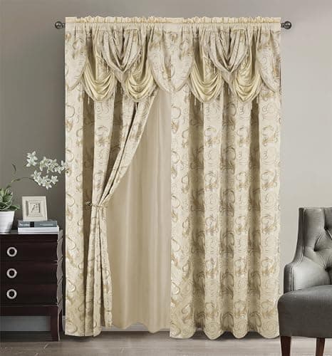 Best Window Curtains with Valance #10 from GLORY RUGS GLORY RUGS Jacquard Luxury Window 2 Panel Set Beige Curtain with Attached Valance and Backing Bedroom Living Room Dining 2 Curtains 55x84 inches Each Jana