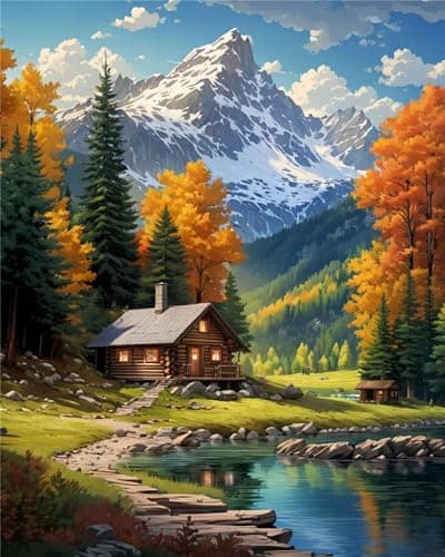 Best Paint by Numbers Kits #8 from ldazao Mountain Paint By Numbers Kit For Adults Beginner Cabin Adult Paint By Number Kits On Canvas Mountain Oil Painting Kit For Beginners Adults' Paint-By-Number Kits For Gift Home Wall Decor 16x20 Inch