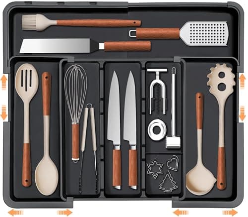 Best Drawer Organizers for Kitchen #2 from Spaclear Spaclear Large Utensil Drawer Organizer Expandable Silverware Organizer for Kitchen Drawer Adjustable Cooking Utensil Holder Cutlery Flatware Tray Spatula Tools Gadgets Storage Dividers Plastic Black