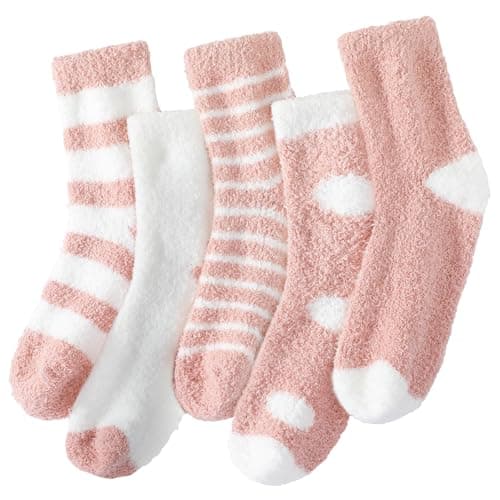 Best Pink Fuzzy Socks #4 from Passionbility Passionbility Winter Fuzzy Socks for Women - Fluffy Socks Women, Womens Fuzzy Cozy socks Super Soft Comfort Slipper Sock of Coral Fleece for Winter