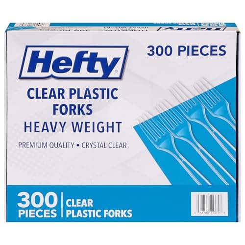 Best Clear Plastic Forks #10 from Hefty Hefty Heavy Duty Plastic Forks, 300 Count, Bulk Clear Disposable Forks for Offices, Cafeterias, Concession Stands, Restaurants, Large Events, and More