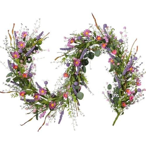 Best Spring Garlands #4 from Bibelot Bibelot 70inch/5.9Ft Spring/Summer Garland with Flowers, Artificial Fake Flower Greenery Garland with Daisies, Lavender for Baby Shower Wedding Mantle Party Table Centerpiece All Season Decor