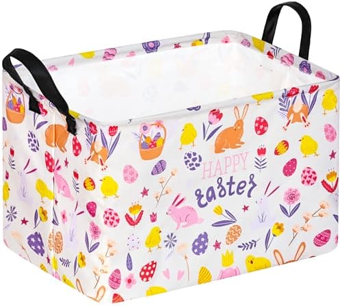 Best Easter Baskets #1 from MAIZMZ MAIZMZ Easter Storage Basket 14.9x10.2x9.8Inch Foldable Bunny Decor Organizer with Waterproof Lining, Kids Toy & Holiday Gift Bin