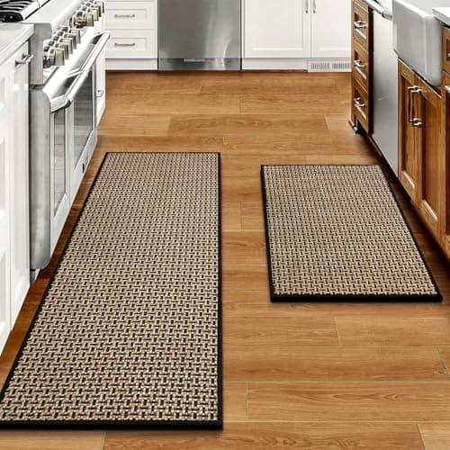 Best Rugs for Kitchen #7 from eqivei eqivei Kitchen Rugs and Mats Non Skid Washable Set of 2 PCS, Absorbent Runner Rugs for Kitchen, Front of Sink, Kitchen Mats for Floor, 17.3"x 47"+17.3"x 29" (Black)