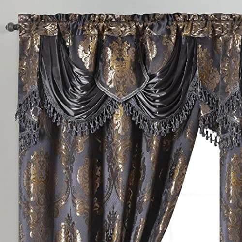 Best Window Curtains with Valance #8 from GOHD GOLDEN OCEAN HOME DECOR GOHD Luxe Love. Jacquard Window Curtain Panel Drape with Attached Fancy Valance. 2pcs Set. (Deep Grey, 54" Wide x 84" Drop with 18" Valance x 2pcs)