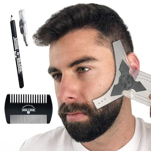 Best Beard Shaping Tools #4 from GROW ALPHA BEARD Beard Shaper & Beard Shaping Tool for Men, Beard Lineup Guide Template, Perfect for Styling and Edging, Includes Dual Action Beard Comb & Barber Pencil Liner