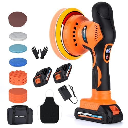 Best Buffer Polishers #9 from Protmex Protmex Cordless Car Buffer Polisher w/ 2x2000mAh 21V Batteries, 6 Inch Car Buffer Waxer Kit, Car Polishing Machine w/Extra 18 PCS Attachments & 6 Variable Speed