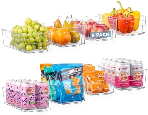 Best Refrigerator Organizer Bins #7 from Oizeir Oizeir 8 Pack Clear Plastic Fridge Organizer Bins – Stackable Refrigerator & Pantry Storage Bins with Handles for Snacks, Freezer, Kitchen Cupboard, and Cabinet Organization