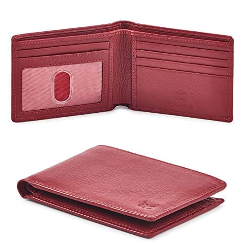 Best Red Wallets #10 from Wise Owl Accessories Real Leather Mens Bifold Wallet RFID Blocking Slim Minimalist Front Pocket - Thin & Stylish with ID Window in Gift Box (Nappa, Red)