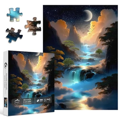 Best Puzzle for Adults #8 from PICKFORU Nature Puzzles for Adults 1000 Pieces, PICKFORU Difficult Waterfall Jigsaw Puzzle Bird Mountain, Challenging Impossible Moon Starry Night Theme as Wall Art