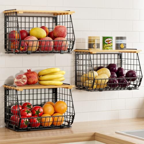 Best Fruit Baskets #6 from GGIU GGIU Wire Fruit Basket for Kitchen Storage: Hanging and Counter Basket for Vegetable Produce - Potato and Onion Storage for Pantry 3 Pack