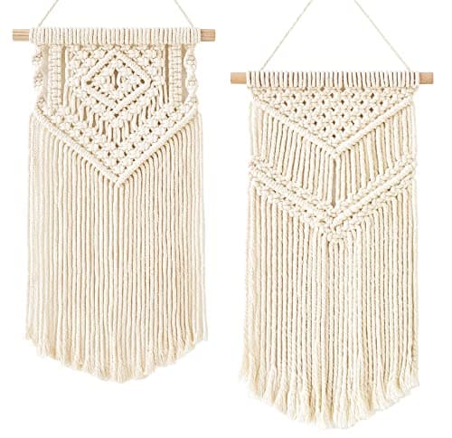 Best Macrame Wall Hanging #8 from Dahey Dahey Small Macrame Wall Hanging 2 Pcs Woven Tapestry Wall Art Decor - Beautiful for Boho Home Dorm College Classroom Decor, Apartment, Nursery, Party Decorations, 16.5" L x 10" W and 17.5"x 10"W