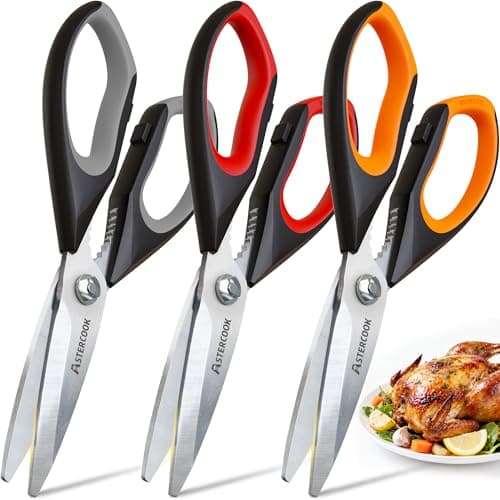 Best Kitchen Shears #3 from Astercook Astercook Kitchen Scissors All Purpose Heavy Duty,3 Pack Kitchen Shears Set,Stainless Steel Kitchen Gadgets for Cutting Food,Poultry,Meat,Vegetable,Herb Dishwasher Safe Utility Tools Home Gift