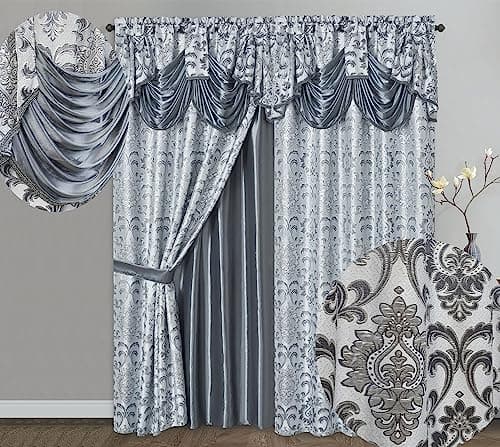 Best Window Curtains with Valance #4 from GOHD GOLDEN OCEAN HOME DECOR GOHD Samba Star. Jacquard Window Curtain Panel Drape with Attached Fancy Valance and Taffeta Backing. 2pcs Set. Each pc 54" Wide x 90" Drop with 18" Valance. (Grey)