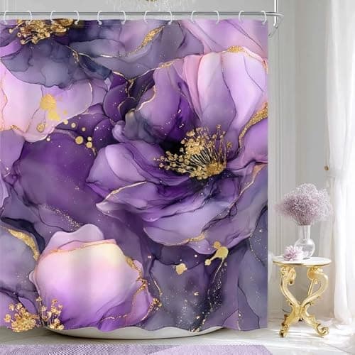Best Purple Shower Curtains #1 from Ufeela Ufeela Purple Floral Marble Shower Curtain 60Wx72L Inch Abstract Flower Modern Rose Peony Luxury Ink Texture Elegant Pretty Women Bathroom Set Bath Curtain Bathtub Accessories Home Decor
