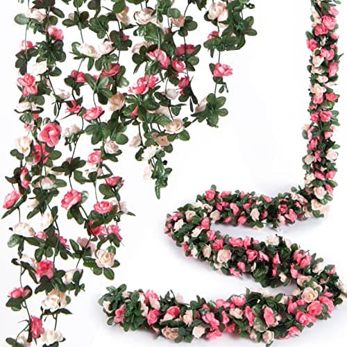 Best Spring Decorations #5 from PONKING PONKING 8 Pcs x 8.2 ft Flower Garland Artificial Rose Vine Flowers with Green Leaves Hanging Fake Roses Vine for Room Party Home Wedding Birthday Christmas Wall Arch Decor, Spring Pink Flower