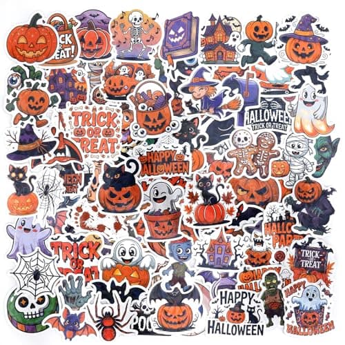 Best Halloween Stickers #7 from Ruveloup Halloween Stickers, 100 Pcs Halloween Stickers Bulk, Holographic Waterproof Non-Repeating Pumpkin Ghost Witch Sticker for Halloweens Crafts Gifts Halloweens Party Decorations Favors