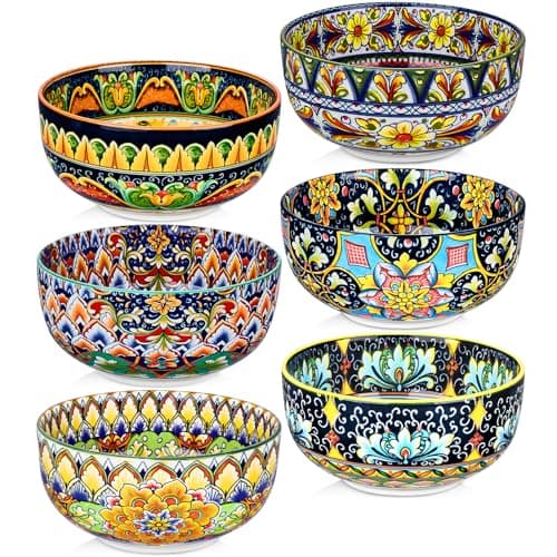 Best Soup Bowls #9 from Meolibour Meolibour Ceramic Cereal Bowls Set of 6, 28 oz Bohemian Soup Bowl, Colorful Bowls Set for Kitchen, Dessert Bowls for Salad, Pasta, Oatmeal, Ramen, Oatmeal, Fruit, Dishwasher & Microwave Safe