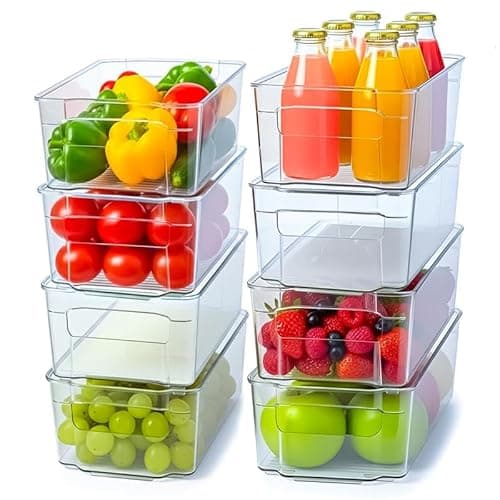 Best Refrigerator Organizer Bins #5 from Utopia Home Utopia Home - Fridge & Refrigerator Organizer Bins (8 Pack), Clear Stackable Durable Plastic Storage Containers with Easy Grip Handles for Pantry, Kitchen Cabinets & Countertops