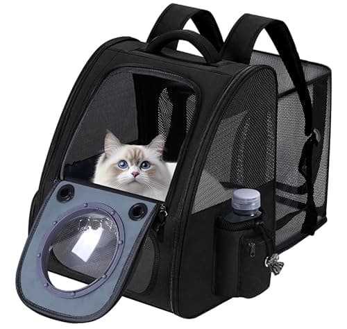 Best Portable Pet Carrier Backpackы with Ventilation #4 from Groxkox Dogs Backpack Carrier, Expandable Cat Carrier Backpack,Breathable Bubble Pet Backpack for Cat,Kitten and Small Puppy, Large Space,Portable Bags Foldable Cat Backpack for Traveling,Hiking(Black)