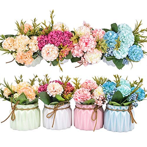 Best Spring Decorations #9 from XONOR Artificial Flower Plants – Mini Fake Hydrangea Flowers in Pot for Home Decor Party Wedding Office Patio Table Desk Decoration, Set of 4, Size: 3.3''(Diameter) x 5.5''(Tall)